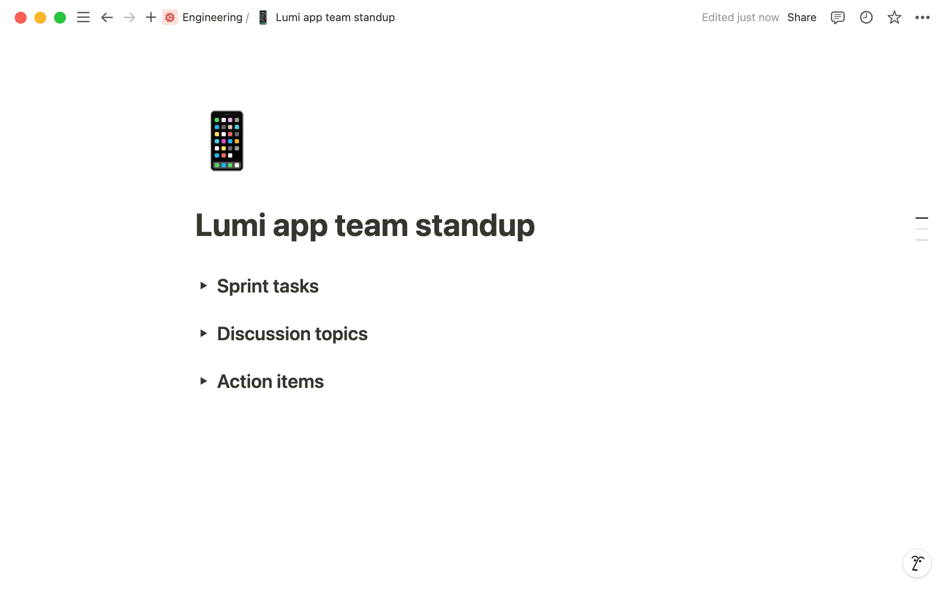 Add blocks that fit your team's needs to customize your meeting notes page