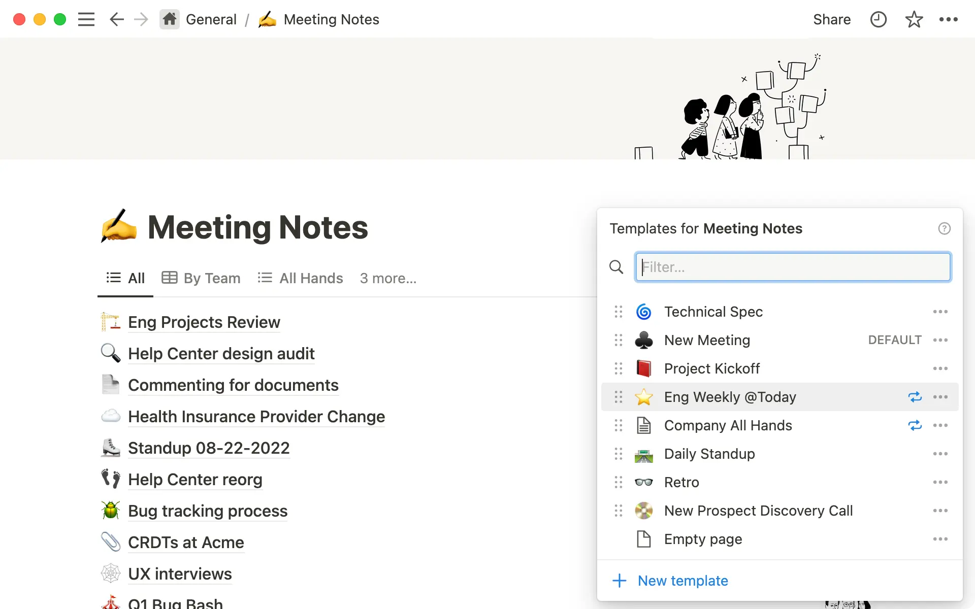 Use repeating database templates to streamline page creation for commonly used doc types.